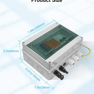 600V Solar DC PV Combiner Box, 1 String with Lightning Arrester Connector for On/Off Grid Solar Panel System, 1 Input 1 Out 15A Fuse, 63A Circuit Breaker, Waterproof ABS Enclosure