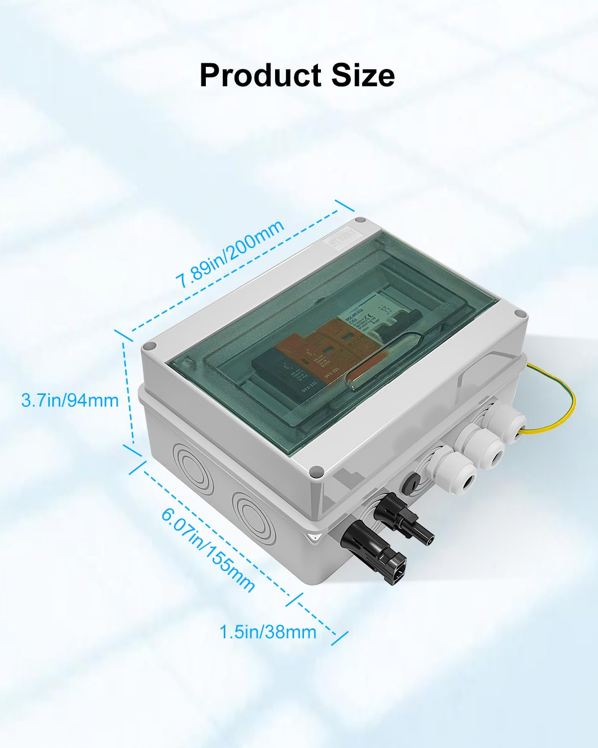 600V Solar DC PV Combiner Box, 1 String with Lightning Arrester Connector for On/Off Grid Solar Panel System, 1 Input 1 Out 15A Fuse, 63A Circuit Breaker, Waterproof ABS Enclosure - Image 3