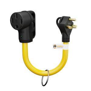 Journeyman-Pro 30 Amp Male to 50 Amp Female Dogbone Adapter RV Electrical Power Plug Converter Cord Cable with LED Indicator Light Grip Handle (30 AMP Male to 50 AMP Female)