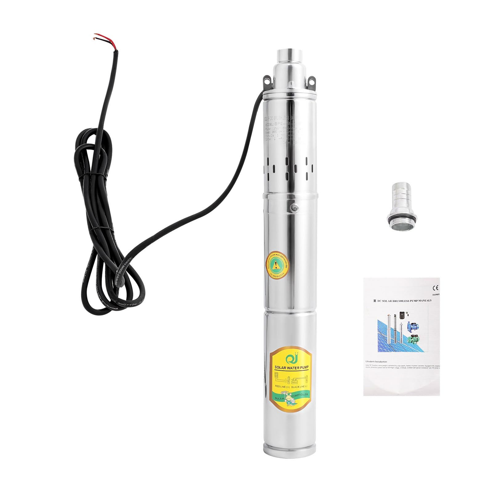 Solar Water Pump Deep Well, DC 24V 370W Stainless Steel Screw Pump 213ft Lift 2850 RPM Flow Deep Well Submersible Solar Water Pump Farm Ranch Irrigation Pump Kit