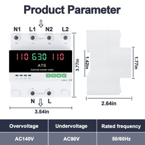 63A 110V Automatic/Manual Transfer Switch, Dual Power Selector with LED Display, L1 Priority, DIN Rail Mount,50/60Hz CE Certified ATS for Generator and Backup Power