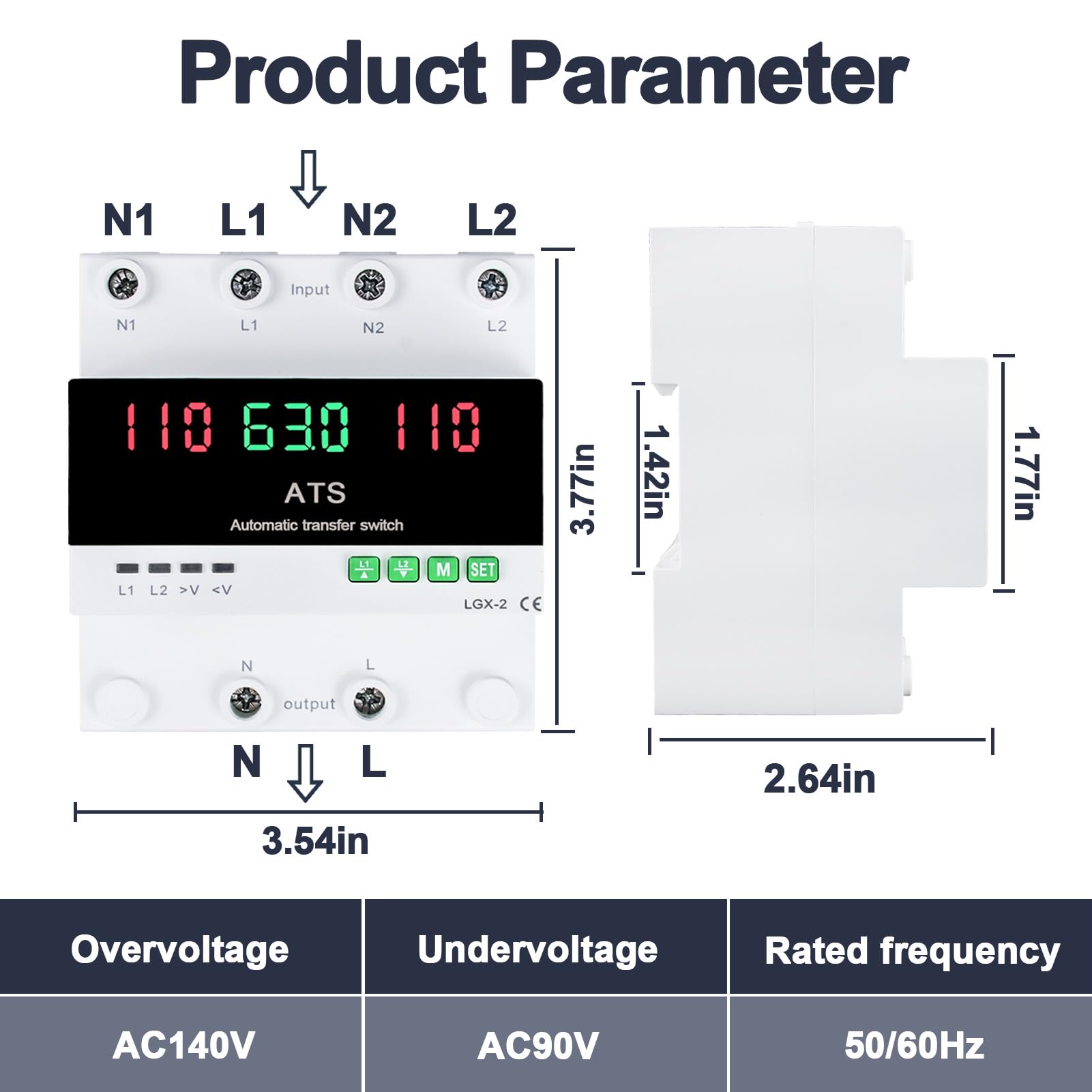 63A 110V Automatic/Manual Transfer Switch, Dual Power Selector with LED Display, L1 Priority, DIN Rail Mount,50/60Hz CE Certified ATS for Generator and Backup Power - Image 2