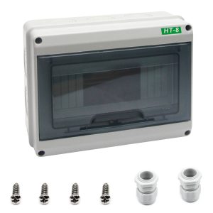 Fielect Circuit Breaker Box 8 Way Power Distribution Box Waterproof ABS Plastic Power Distribution Protection Box with Clear Lid, 7.87 x 6.10 x 3.74 Inches (200 x 155 x 95mm)