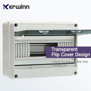KERWINN 12 Way Distribution Protection Box,ABS/PC Alloy Plastic Transparent Cover Circuit Breaker Box IP66 Waterproof Distribution Box with DIN Rail and Waterproof Connector