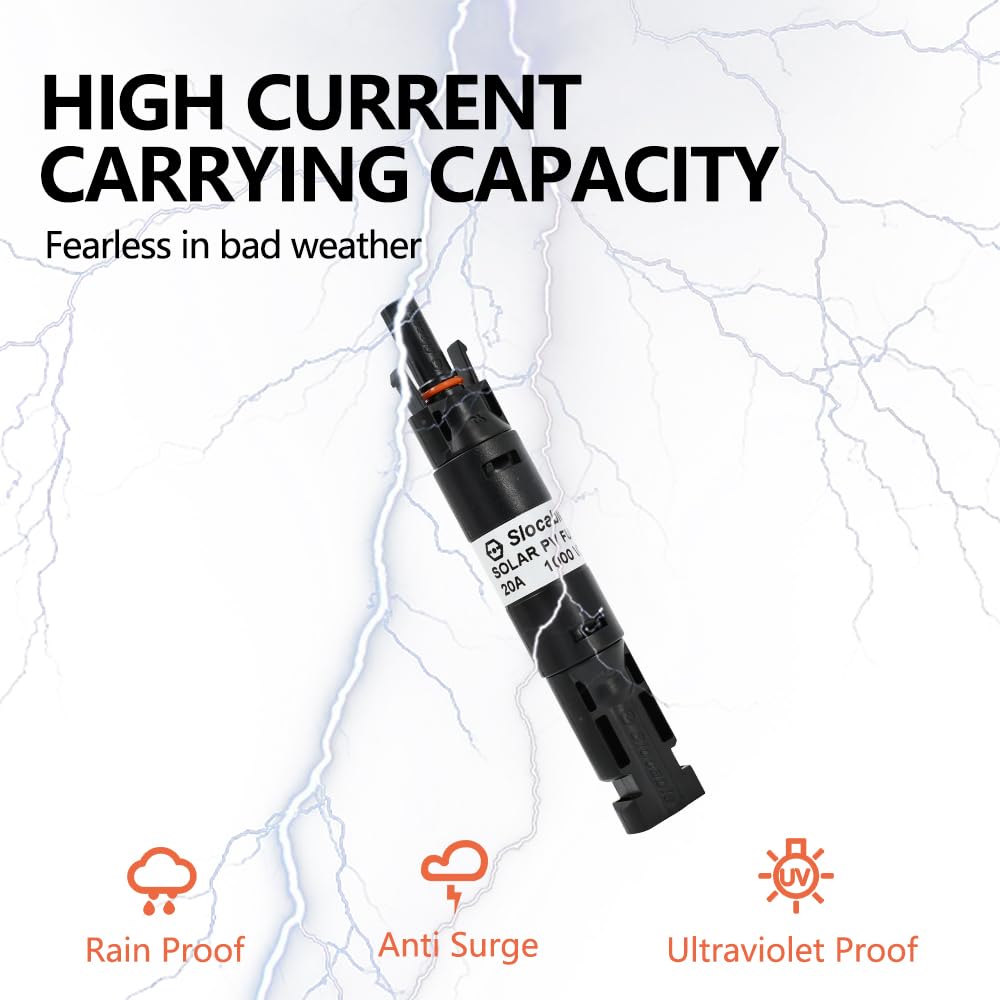 Slocable 30A Solar in-line Fuse Holder Connector, IP68 1000V Male and Female Connector, for Solar Photovoltaic System (with 10X38mm Fuse) - Image 6