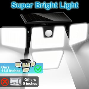 AmeriTop Solar Lights Outdoor, 2 Pack 300 LED High Brightness Cordless Solar Motion Sensor Lights; 4 Adjustable Heads,320° Wide Angle Illumination, IP65 Waterproof, Security LED Flood Light(Daylight)