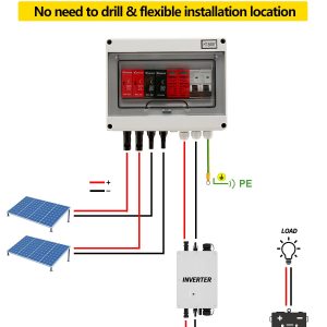 VOU 600V Solar DC PV Combiner Box,2 String with Lightning Arrester Connector for On/Off Grid Solar Panel System,2 Input 1 Out 15A Rated Current Fuse,63A Circuit Breaker,IP65 Waterproof,MCB,SPD
