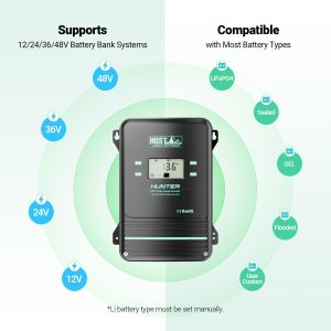 HQST 80 Amp MPPT Solar Charge Controller, 12V/24V/36V/48V Negative Grounding Controller, w/ Smart Bluetooth APP Control, Low-Temp Cut-Off, LCD Display, for Lithium, Sealed, AGM, GEL, Flooded Batteries