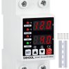 DIHOOL Adjustable Voltage Protector 110V 220V, Low/High Voltage Cutoff and Overcurrent Protection, 70-200V Undervoltage, 140-300V Overvoltage, 1-63A Smart Circuit Breaker AC Disconnect, DIN Rail Mount