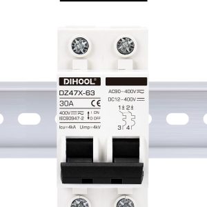 DIHOOL Solar Disconnect Switch, 30 Amp 2 Pole, DIN Rail Mount, Non Polarized, 12V 24V 48V 400V, AC/DC Circuit Breaker, RV Battery Isolator, PV Array MCB, Thermal Magnetic Trip