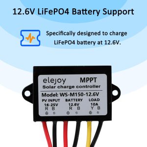 ELEJOY 10 Amp 12.6V 150W MPPT Solar Charge Controller 99% LiFePO4 Lithium Iron Phosphate Battery Ultra-Compact and Lightweight IP67 Waterprof
