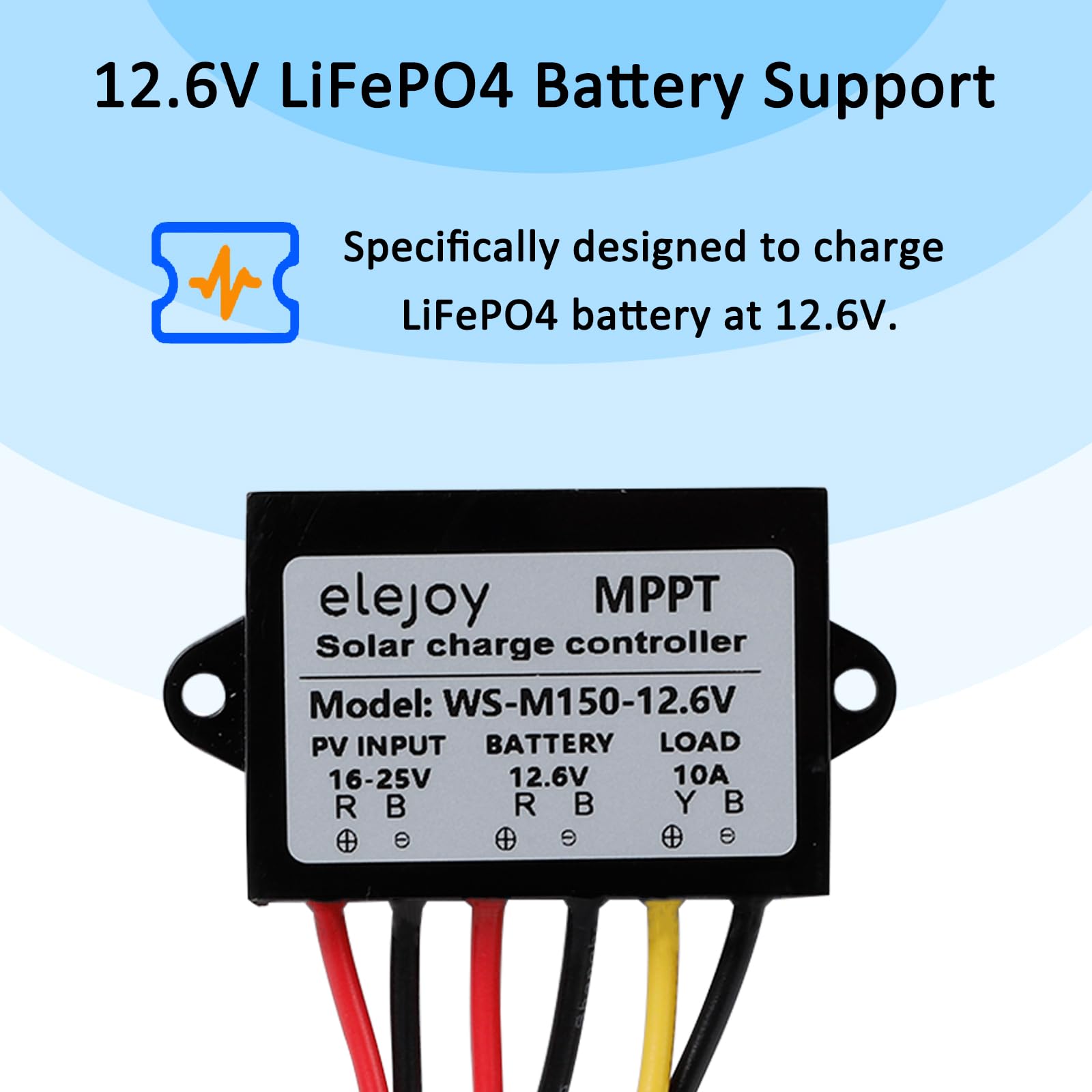 ELEJOY 10 Amp 12.6V 150W MPPT Solar Charge Controller 99% LiFePO4 Lithium Iron Phosphate Battery Ultra-Compact and Lightweight IP67 Waterprof - Image 5