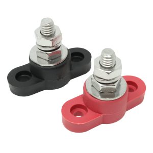 Battery Cable Junction Block with Stainless Steel Post - Red and Black Pair for Power and Ground - Made in The USA (3/8)