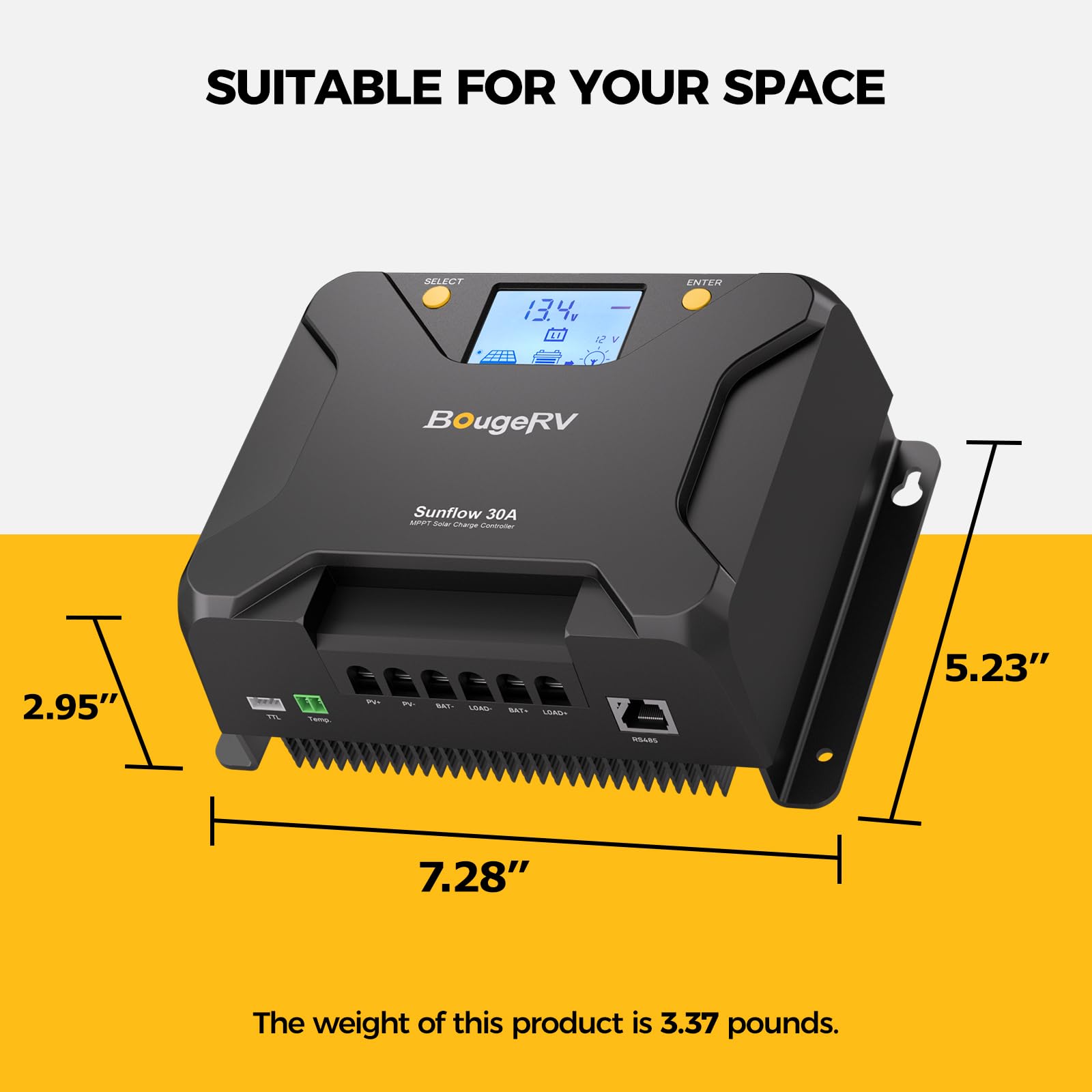 BougeRV MPPT Solar Charge Controller 30A, w/ Low-Temp Cut-Off, APP Control, Backlit LCD, 30 Amp Solar Panel Regulator 12V/24V for LiFePO4, SLD, Gel, FLD, AGM Battery, RV, Marine, Upgraded - Image 3