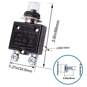mxuteuk 2Pcs 20Amp Circuit Breakers Push Button Manual Reset 125/250V AC 50V DC, L1 Series Overload Protector Switch Thermal Circuit Breakers with Waterproof Button Caps L1-ls-20A
