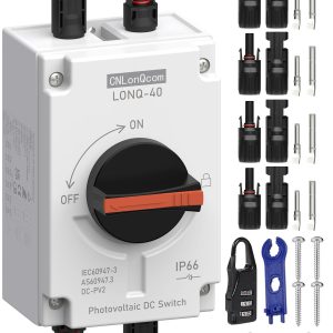CNLonQcom Solar PV Disconnect Switch 32 Amp DC1200V Isolator Switch 1in 1out with IP66 Waterproof Enclosure for Rooftop Solar Systems, RVs and Boats