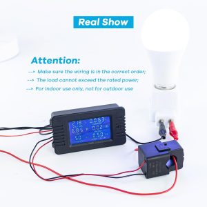 AC 80-260V 100A LCD Digital Display Multi-Function Power Monitor Voltage Current Frequency Power Factor Energy Meter Ammeter Voltmeter with Split Core Current Transformer