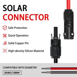 8AWG Solar Panel Connectors IP68 Waterproof 1500V 70A Solid Tinned Copper Terminal Black 5 Pairs for Solar PV Cable(10mm²)