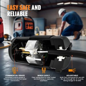 Journeyman-Pro 520CV 20 Amp 120-125 Volt, NEMA 5-20R, 2Pole 3Wire, Straight Blade, Female Plug Replacement Cord Connector Outlet, Commercial Grade PVC (Black 1-Pack)