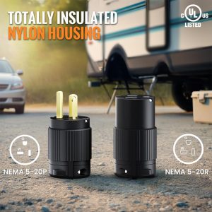 Journeyman-Pro 520CV 20 Amp 120-125 Volt, NEMA 5-20R, 2Pole 3Wire, Straight Blade, Female Plug Replacement Cord Connector Outlet, Commercial Grade PVC (Black 1-Pack)