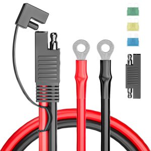 Goupchn SAE Battery Connector, SAE to O Ring Terminal Harness 10AWG 2Pin Quick Disconnect Battery Extension Cable with RP Adapter, 15A/20A/30A Fuses 2ft for Solar Panel, Motorcycle, Car, RV