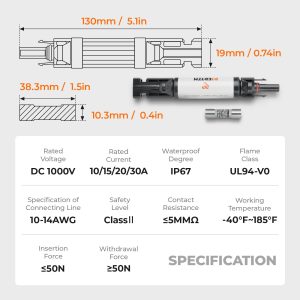 PJERJZN 30A Solar Fuse Holder 1000V with Fuse Inline Male and Female Connector 30 Amp PV Fuse for Solar System, Ready to Plug IP67 Waterproof 5 PCS