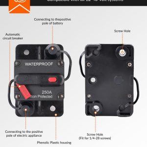BULVACK 250Amp Circuit Breaker for Boat Trolling Motor Marine ATV Trailer Vehicles Stereo Audio Electronic Battery Solar System Inline Fuse with Manual Reset Switch Waterproof DC 12V-48V (250A)