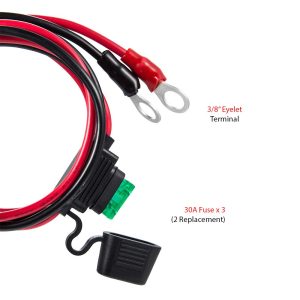 3/8" Ring Eyelet Terminal Battery Boost Cable Heavy-Duty 30A Fuse 12V/24V 12AWG Cord 10Ft