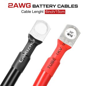 12Pcs 2AWG Battery Cable with 3/8'' M10 Lug Terminals 6-inch Cables Set Tinned Copper Power Inverter Wire Set for Solar, RV, Car, Motorcycle (6 Red +6 Black Cable)