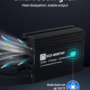 ECO-WORTHY 12A Boost MPPT Solar Charge Controller Solar Panel Regulator for 48V/60V/72V Lead-Acid, LiFePO4, Gel, Flooded Batteries .etc in Golf Cart Electric Vehicles and Solar System