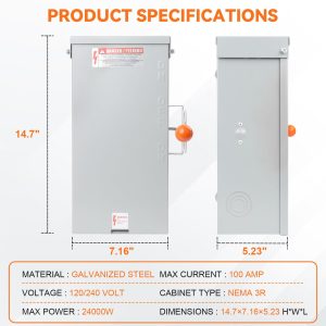 100A Generator Transfer Switch,24000W General-Duty Double-Throw Safety Switch,120/240-Volt Transfer Switches,Stronger Stability Manual Transfer Switches,NEMA 3R Standards for Outdoor and Indoor