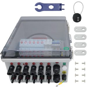 TOMSHIELE 6 String Solar Combiner Box, IP65 Waterproof DC Combiner Box, Equipped with Circuit Breaker, Lightning Arrester and 15A Rated Current Fuse(Transparent, with Lock)