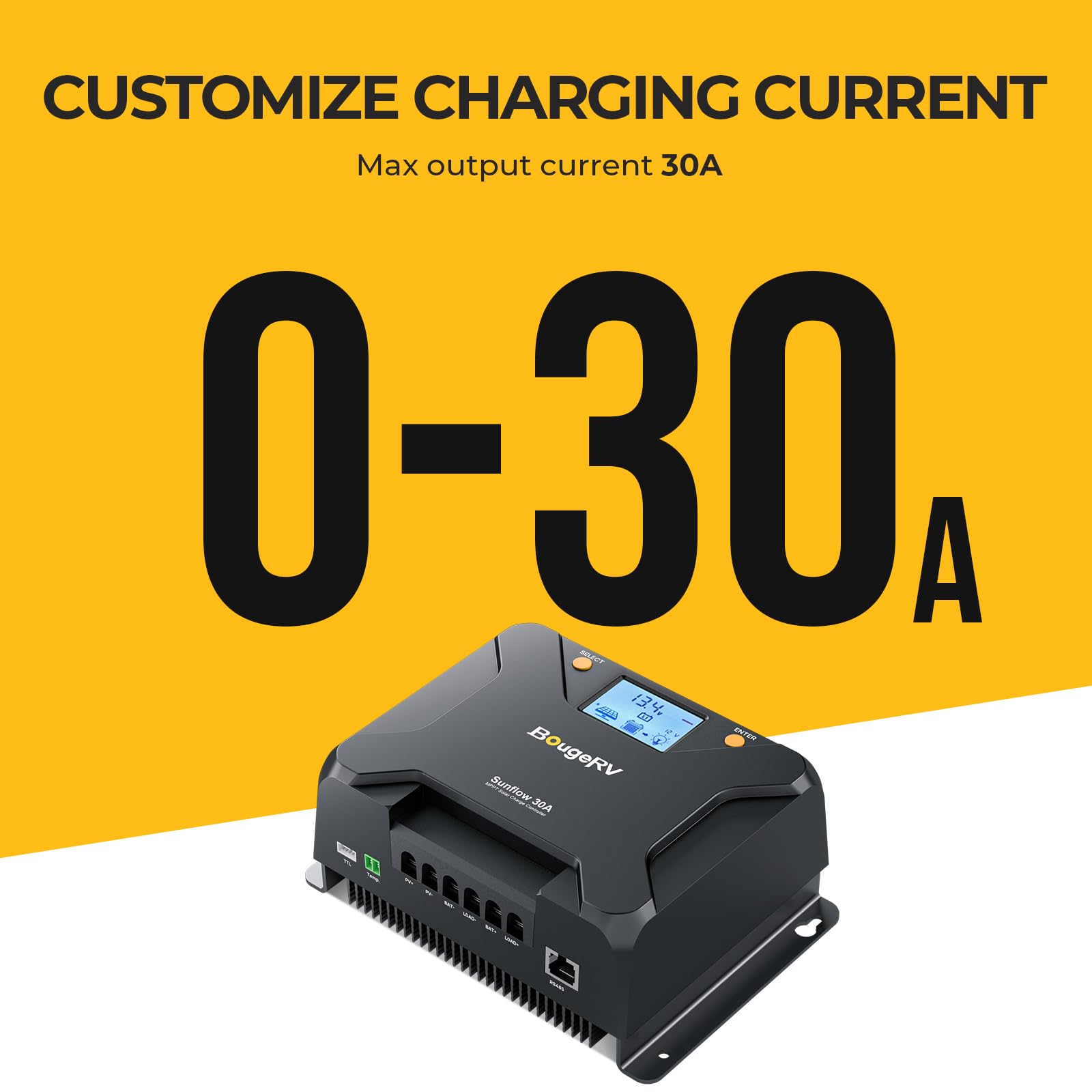 BougeRV MPPT Solar Charge Controller 30A, w/ Low-Temp Cut-Off, APP Control, Backlit LCD, 30 Amp Solar Panel Regulator 12V/24V for LiFePO4, SLD, Gel, FLD, AGM Battery, RV, Marine, Upgraded - Image 7