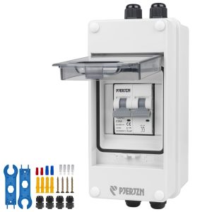 Pjerjzn Solar Panels Disconnect Switch 25A 1000VDC PV Shut Off Switch Outdoor Circuit Breaker Box IP65 Waterproof UV-Proof