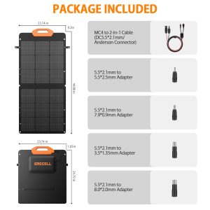 GRECELL 100W Solar Panel for Power Station Generator, 21.5V Portable Foldable Solar Panel with Fast Charger and Adjustable Kickstand Solar Cell Charger for Outdoor Camping RV Van Travel