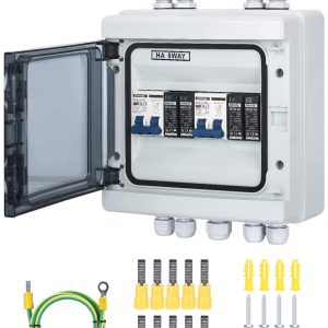 DIHOOL DC Disconnect Switch Box with PV Surge Protector, Solar Circuit Breaker, 40 Amp DC1000V 2 String 2 in 2 Out