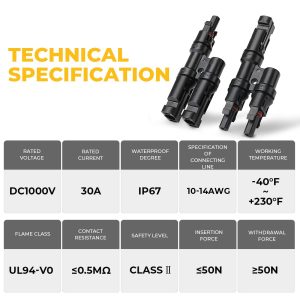 BougeRV Solar Branch Connectors Y Connector for Parallel Connection Between Solar Panels FMM+MFF (1 Pair)