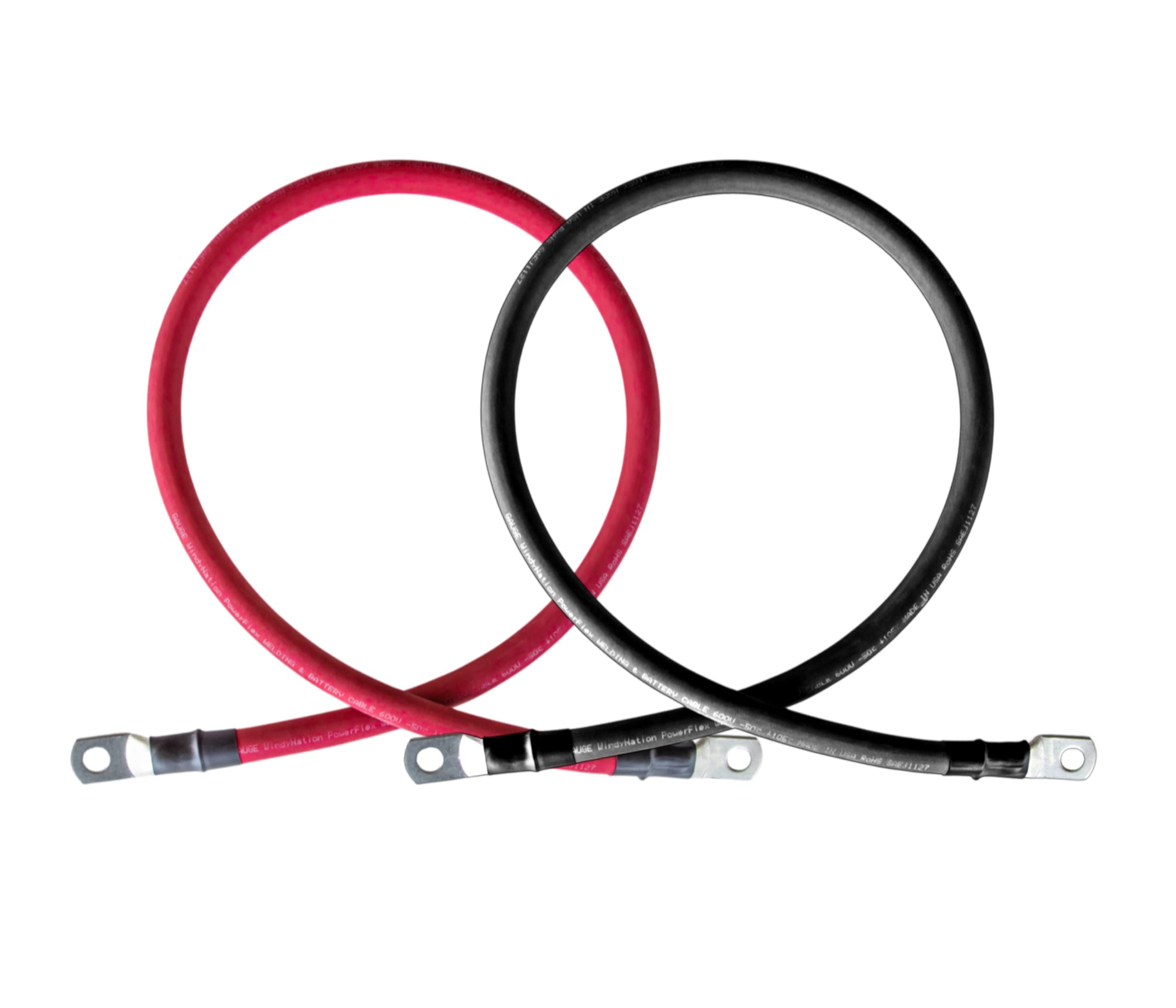2/0 AWG 2/0 Gauge Red + Black Pure Copper Battery Inverter Cables Solar, RV, Car, Boat 2 feet 3/8" Cable Lugs