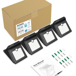 ZOOKKI Solar Outdoor Lights -120° Illumination Solar Motion Sensor Lights Outdoor - IP65 Waterproof Wireless Security Outdoor Solar Powered Lights for Garden Fence Patio Deck(28LED 4-Pack)