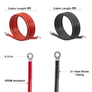 EYPDARL 4 AWG Copper-clad Aluminum Inverter/Battery/Jumper Cables with 5/16" Lugs Set for Automotive RV Car Motorcycle Truck Positive and negetive 4 Gauge Battery Wire- 5FT