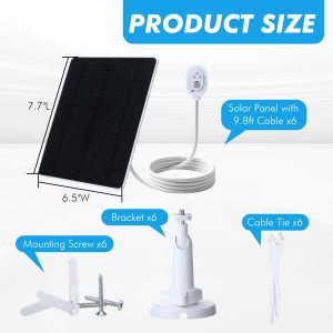 Copkim 6 Set Solar Panel for Security Camera - IP65 Waterproof 4.5W Solar Panels with 9.8ft Charging Cable & Adjustable Wall Mount