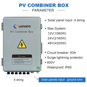 lopopvsys Solar 6 String PV Combiner Box with Lightning Arreste, 15A Rated Current Fuse and 2P 63A Circuit Breakers for On/Off Grid Solar Panel System (6 String PV Combiner Box)
