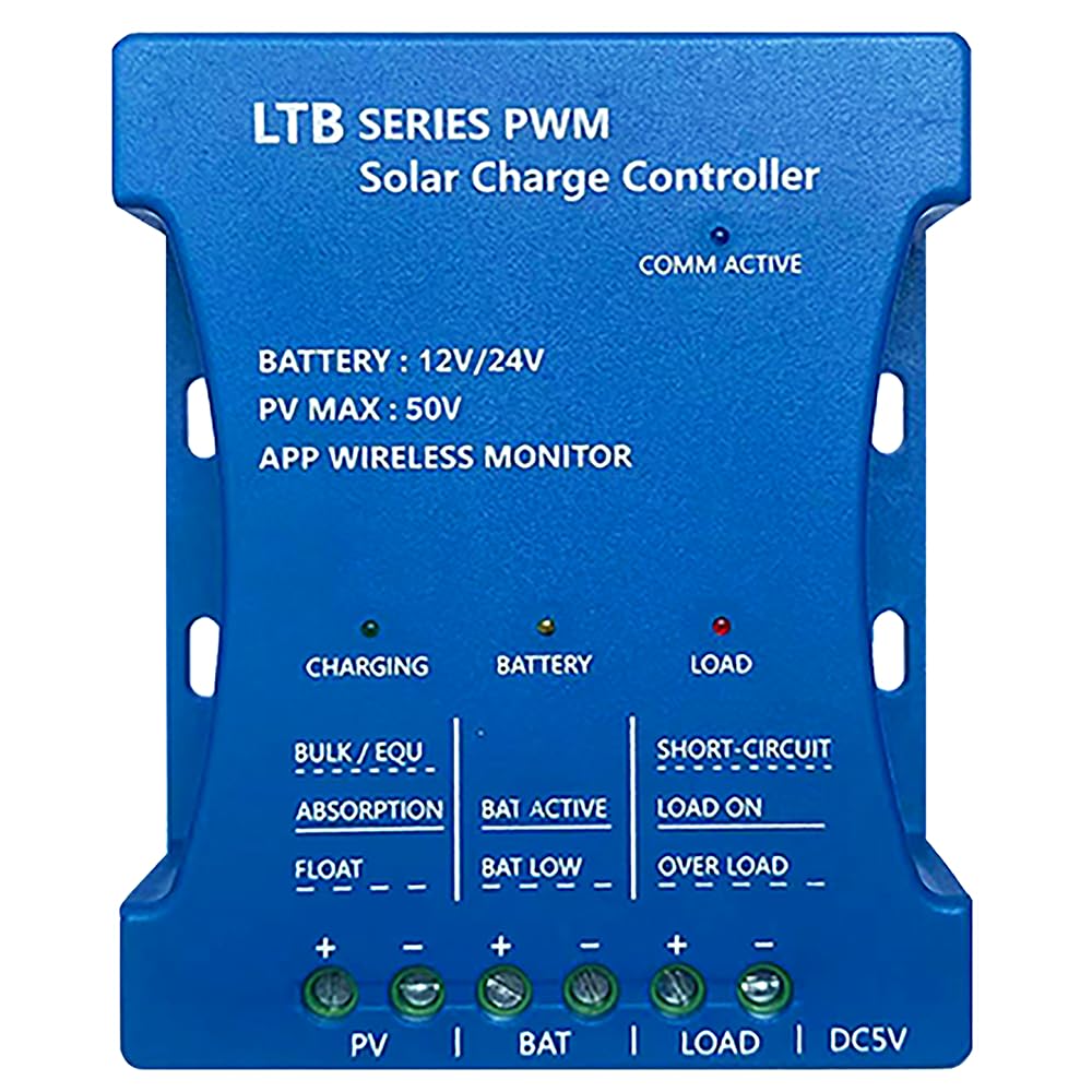20A Solar Charge Controller 12V/24V Auto with APP Remote Monitoring PWM Solar Panel Regulator for LiFePO4/Lithium/Lead-Acid Batteries & USB 5V/1.5A Output | 7 Protections & Timer Settings - Image 2