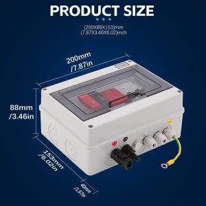 VOU 600V Solar DC PV Combiner Box for Solar Panel,1 String with Lightning Arrester Connector for On/Off Grid Solar Panel System,1 Input 1 Out 15A Rated Current Fuse,63A Circuit Breaker,Waterproof