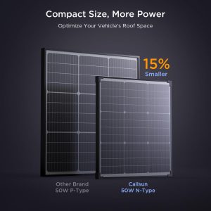 Callsun 50 Watt Solar Panel 12V, N-Type 16BB 50W Solar Panel,25% High Efficiency Monocrystalline PV Modules,Ideal for RV, Van, Trailer, Camper, Marine, Rooftop,Off-Grid (50w Single Panel)