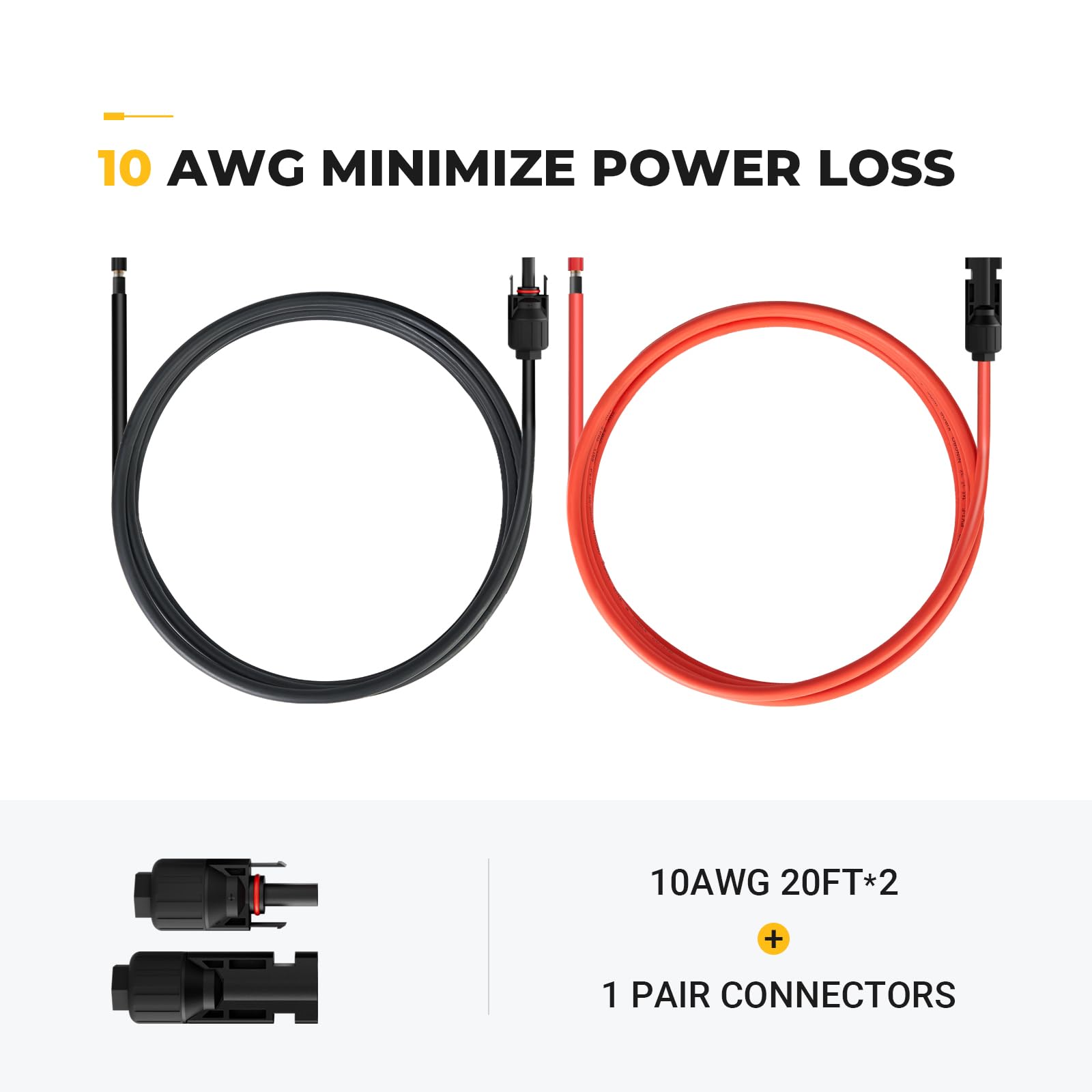 BougeRV 20 Feet 10AWG Solar Extension Cable with Female and Male Connector with Extra Pair of Connectors Solar Panel Adaptor Kit Tool (20FT Red + 20FT Black) - Image 3