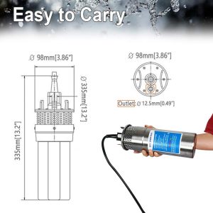 ECO-WORTHY 12V DC Submersible Deep Well Pump, MAX Flow 3.2GPM, Max Head 230ft, Water Pump Powered by Solar or Battery for Well, Livestock Drinking or Tank Filling…