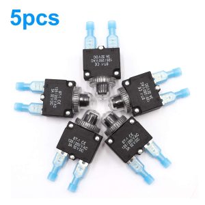 mxuteuk 5Pcs 5Amp Circuit Breakers Push Button Manual Reset 125/250V AC 32V DC,Overload Protector Switch Thermal Circuit Breakers with Quick Connect Terminals and Waterproof Button Caps ST1-5-5A