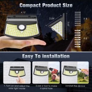 Aootek New Solar Motion Sensor Lights 120 LEDs with Lights Reflector,270° Wide Angle, IP65 Waterproof, Step Lights for Front Door, Yard, Garage, Deck (Front Button 4-Pack)