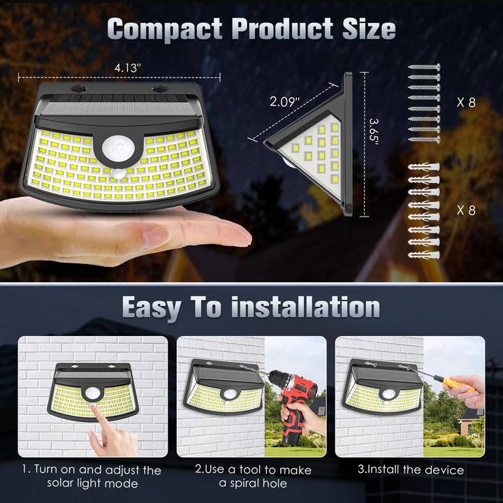 Aootek New Solar Motion Sensor Lights 120 LEDs with Lights Reflector,270° Wide Angle, IP65 Waterproof, Step Lights for Front Door, Yard, Garage, Deck (Front Button 4-Pack) - Image 3